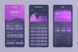 紫色的银行app理财投资应用界面设计