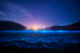 蓝色海滩夜景图片