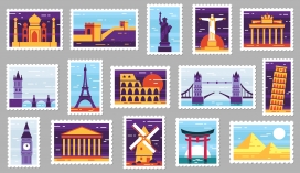 卡通建筑物邮票素材