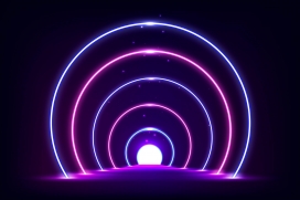 紫蓝色圆形隧道霓虹灯素材下载
