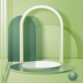 时尚绿色拱形门立体球素材下载