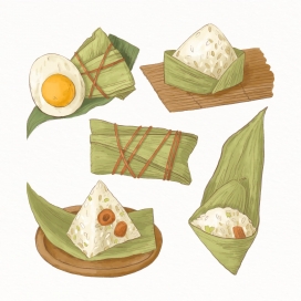 卡通端午节手绘鸡蛋包粽子素材下载