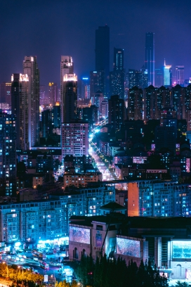 蓝色城市夜景图