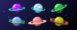 五彩的地球土星星球卡通素材下载