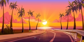 卡通热带雨林大海的太阳