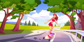 卡通公园滑板溜冰场景素材下载