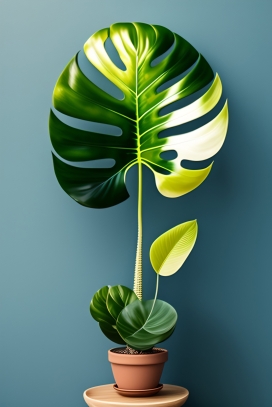 嫩绿龟背竹植物图