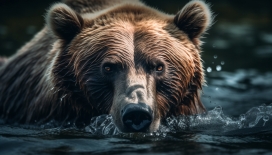 水中捕鱼的棕熊