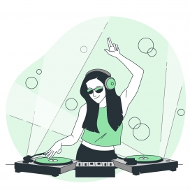 绿色DJ摇滚女郎插画