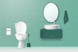逼真的绿色色调与白色盥洗盆镜子浴室盥洗室