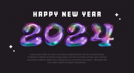 紫色液体立体风2024跨年字