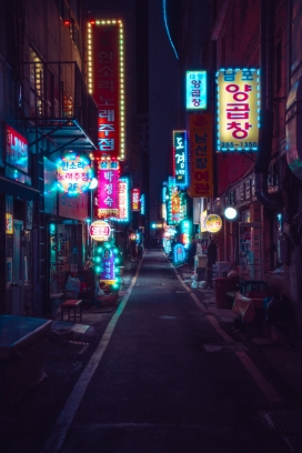 韩国小街小巷夜景街道图