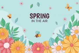 卡通春天花卉蜜蜂海报素材