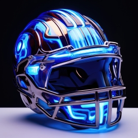 蓝色AI光的现代头盔